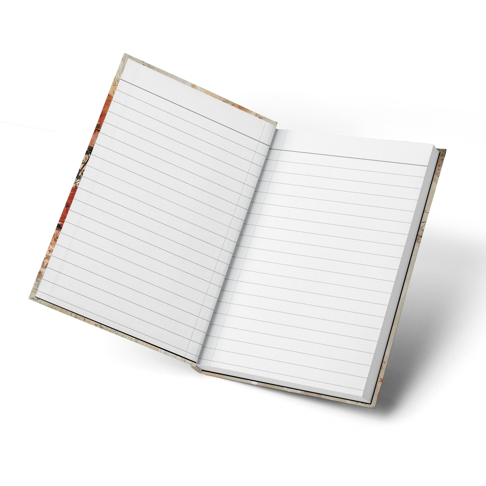 Open Elegant Floral Vintage Journal displaying lined pages for journaling, planning, note-taking and creative writing.