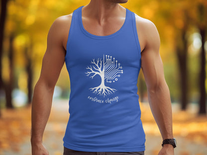 True Royal Embrace Change Tank Top with inspirational text, soft breathable cotton, and flattering unisex style.