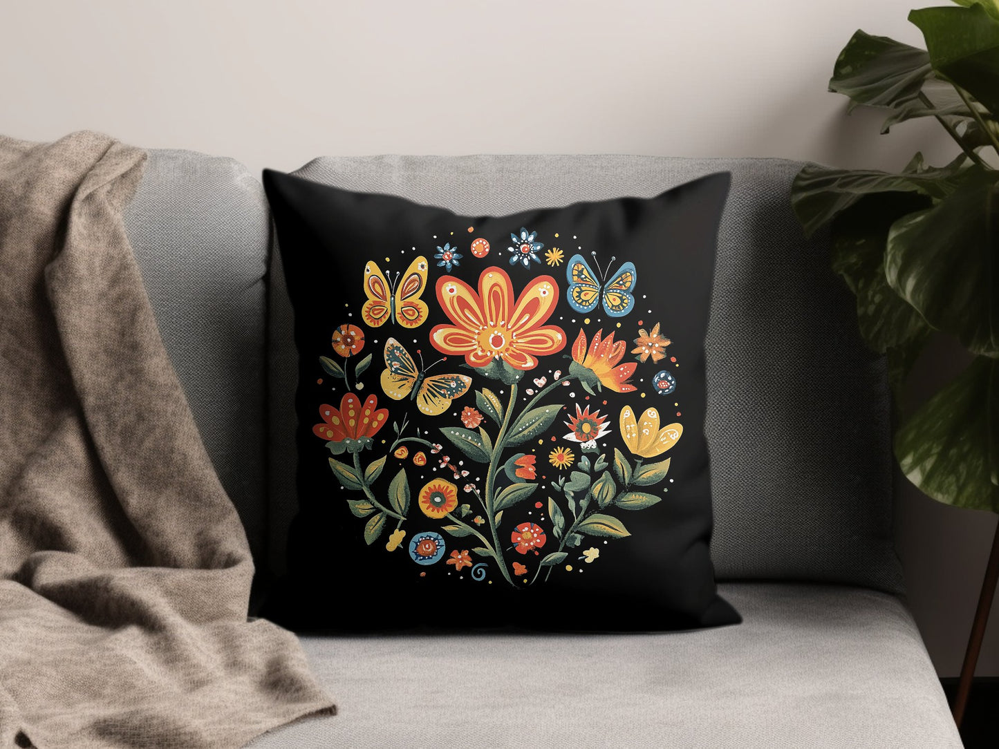 Floral Nature decorative pillow with colourful blooms, perfect for enhancing beds, couches, or lounge seating.
