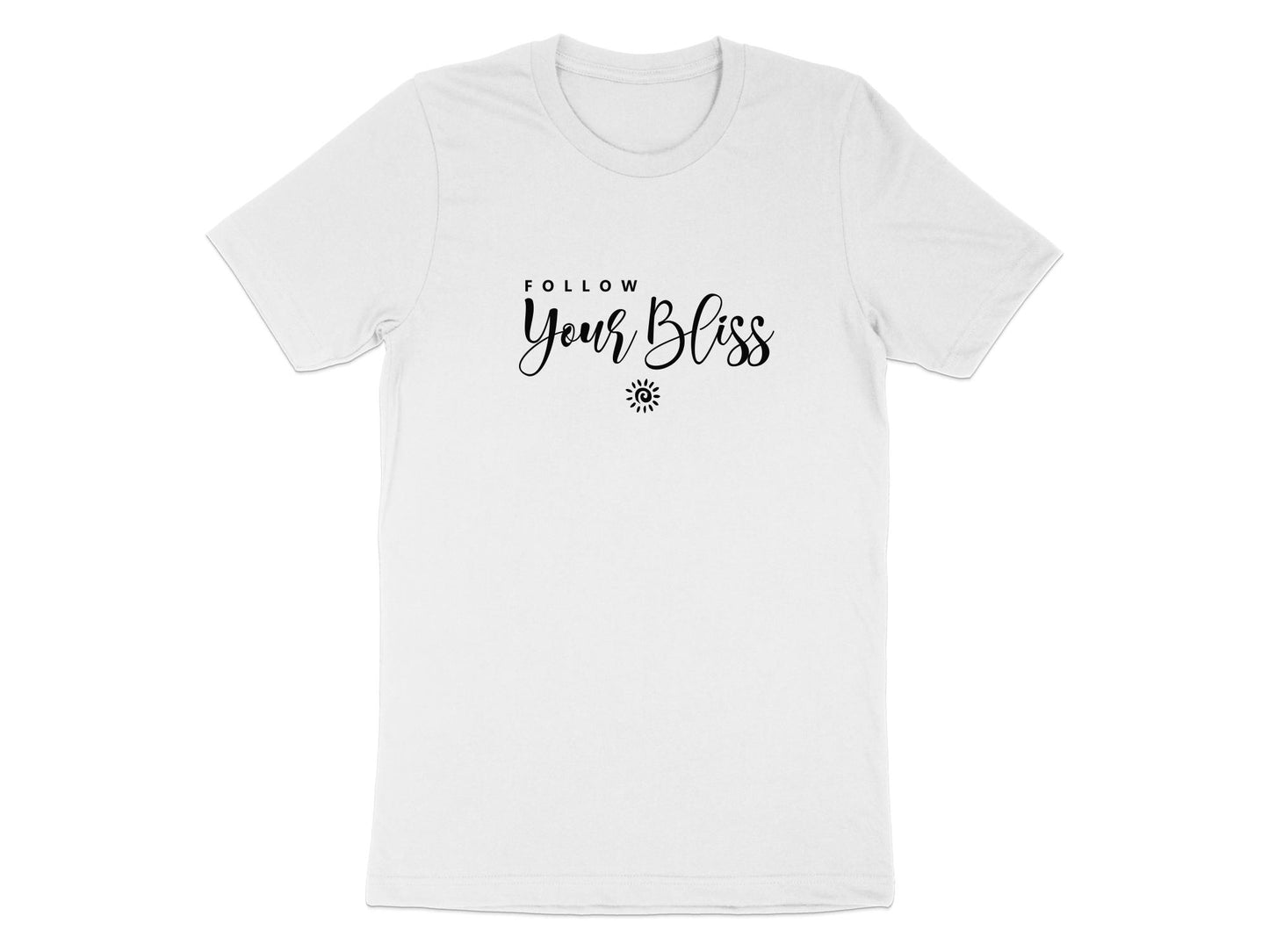 Follow Your Bliss T-Shirt in white – comfortable cotton crew neck, perfect for casual style