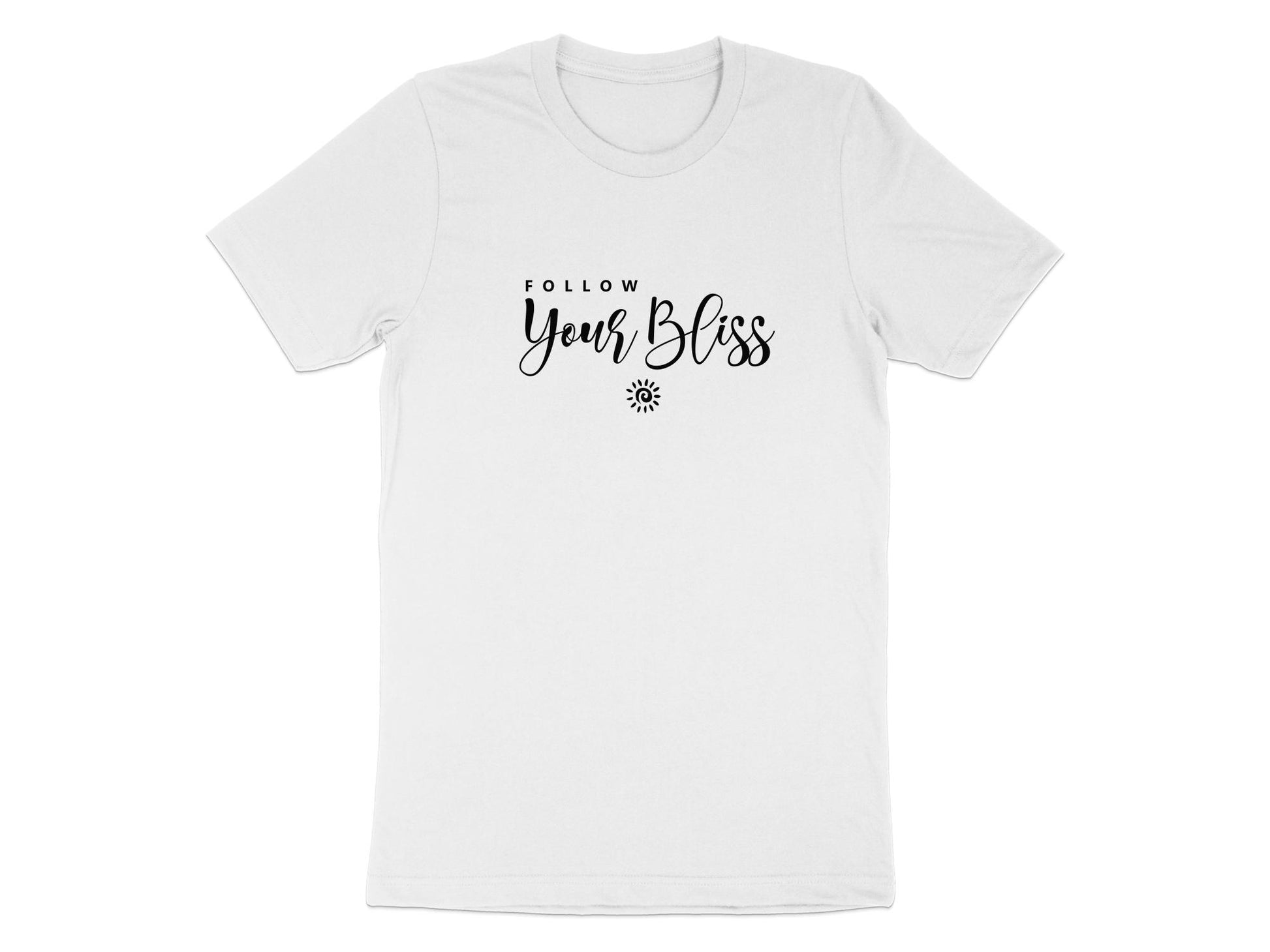 Follow Your Bliss T-Shirt in white – comfortable cotton crew neck, perfect for casual style