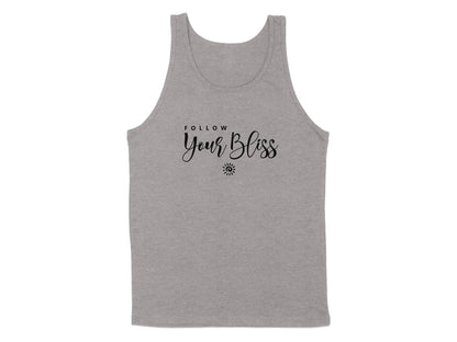 Athletic Heather Follow Your Bliss Tank Top, sleeveless with scoop neck, unisex fit, and uplifting graphic design.