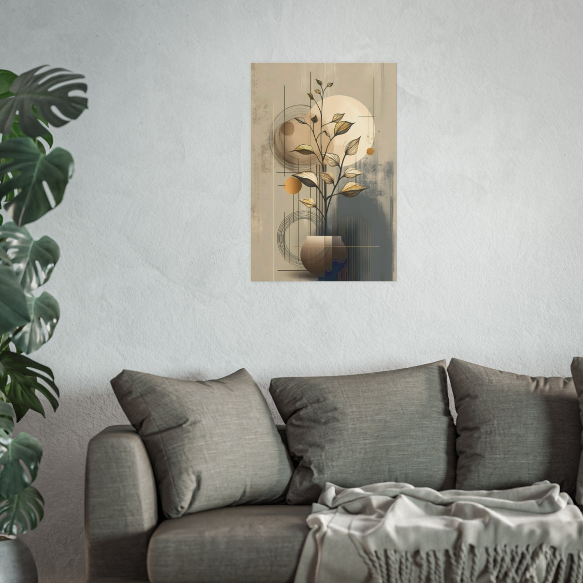 Geometric Botanical Golden Harmony Poster shown as medium 20x30 inch wall art with balanced geometry.