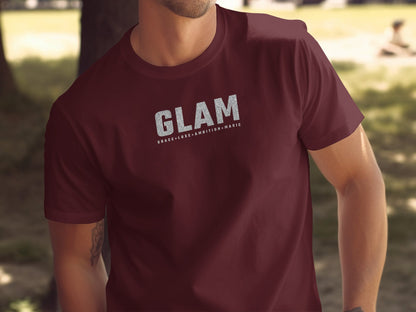 GLAM T-Shirt in maroon, pre-shrunk cotton tee with clean silhouette and comfort stretch.