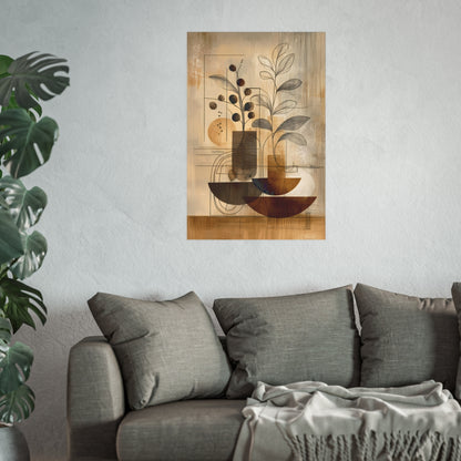 Golden Earth Tones Botanical Art Poster 24x36 inches as a large wall statement with earthy abstract florals.