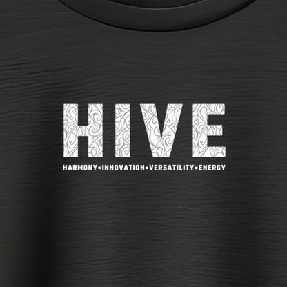HIVE T-Shirt Logo close up, featured on this motivational and uplifting short sleeve tee from Vogue Art Studio.