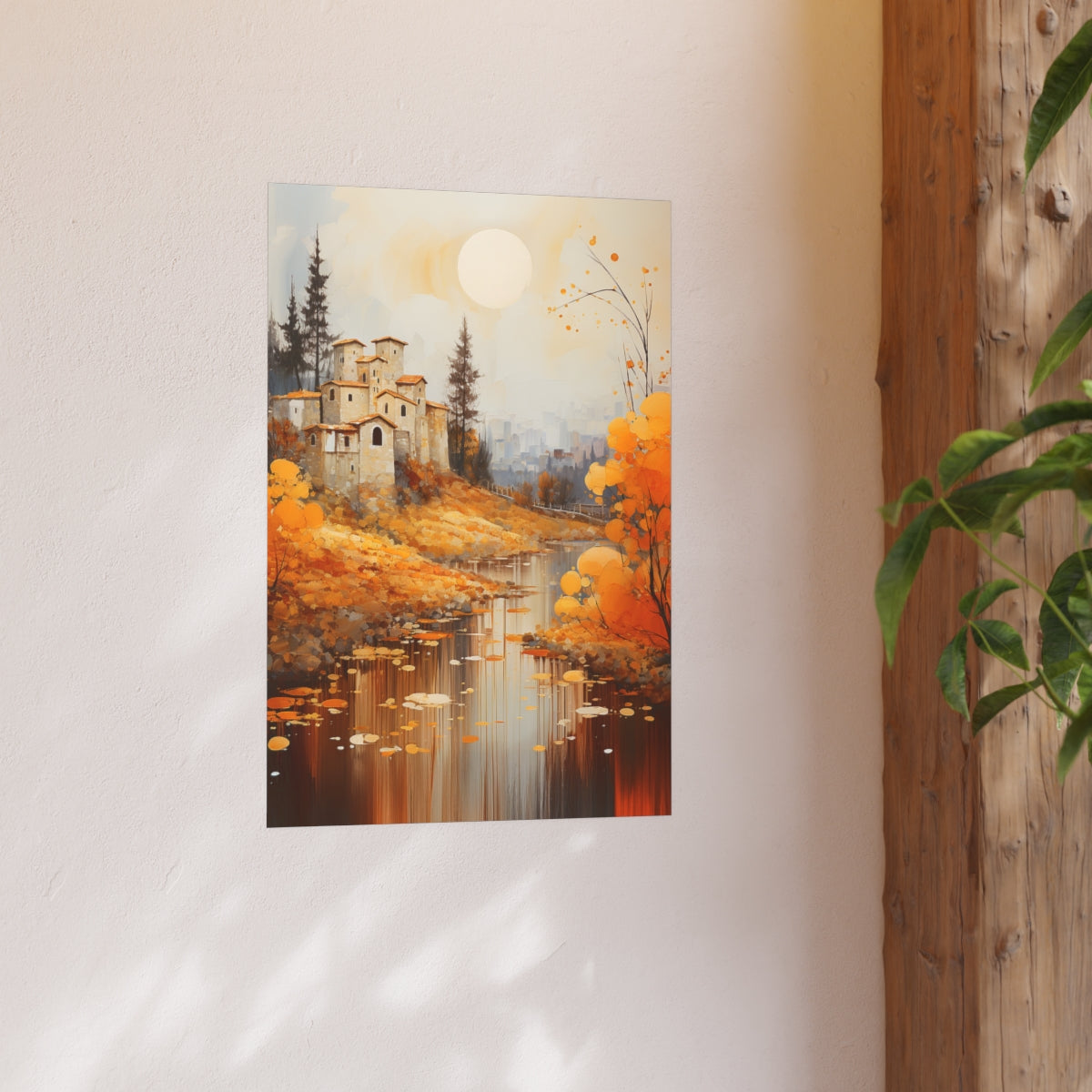 Idyllic Tuscan Riverside Landscape poster styled in a calm interior with warm natural lighting.