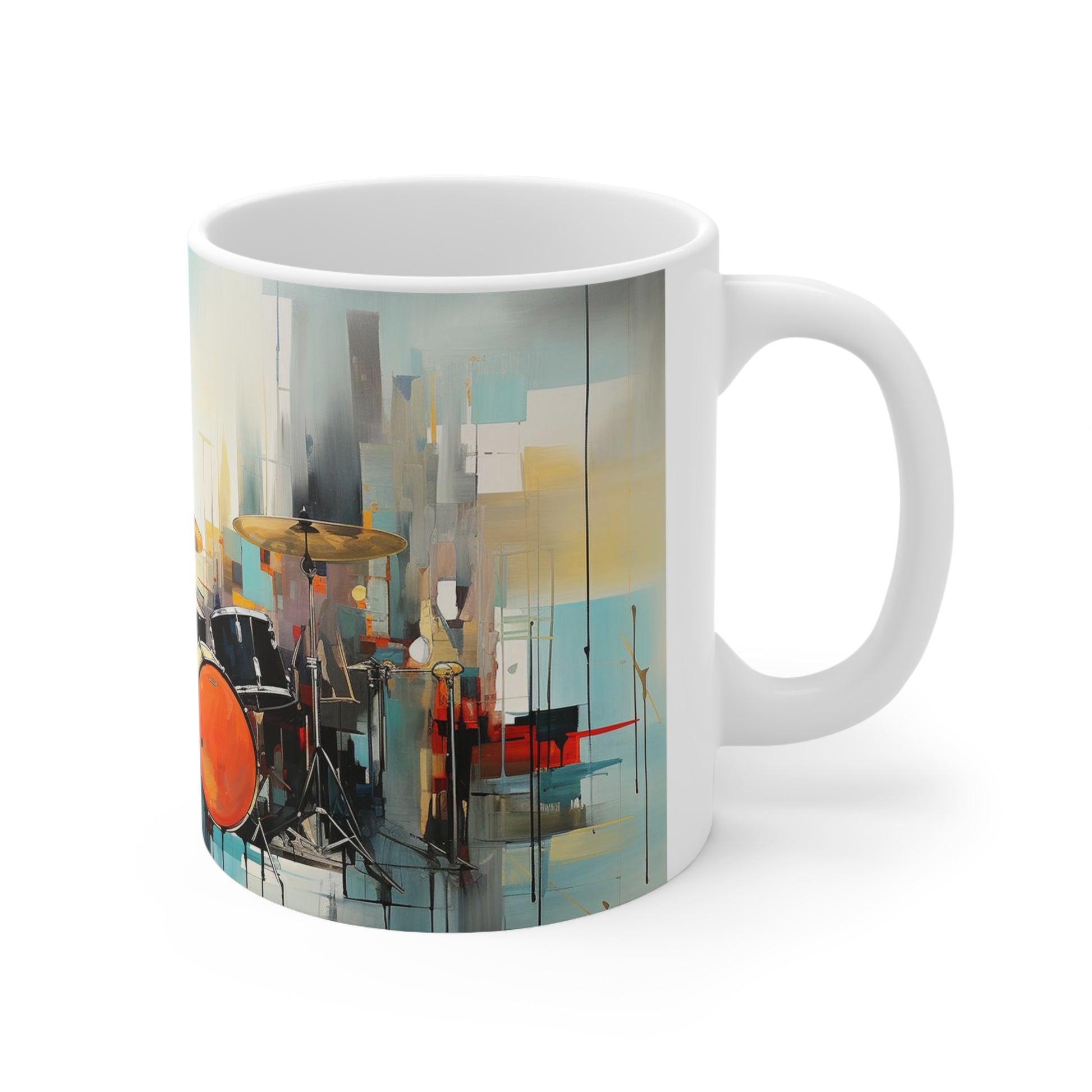 Close-up of the C-handle on the jazz music mug, 11oz ceramic mug offering easy grip and stylish design