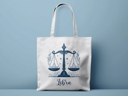 Stylish Libra sign tote with clean lines and airy zodiac print.