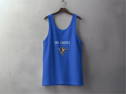 True Royal Blue Los Angeles Tank Top, sleeveless, scoop neck, cotton fabric, and unisex fit for casual comfort.