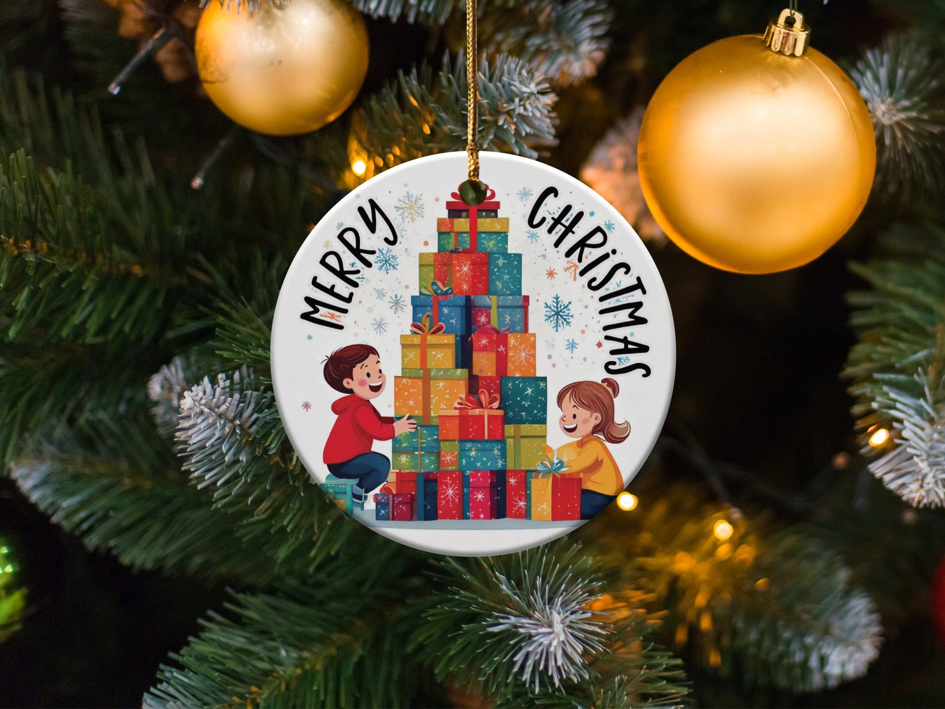 Merry Christmas Round Ornament Image 3