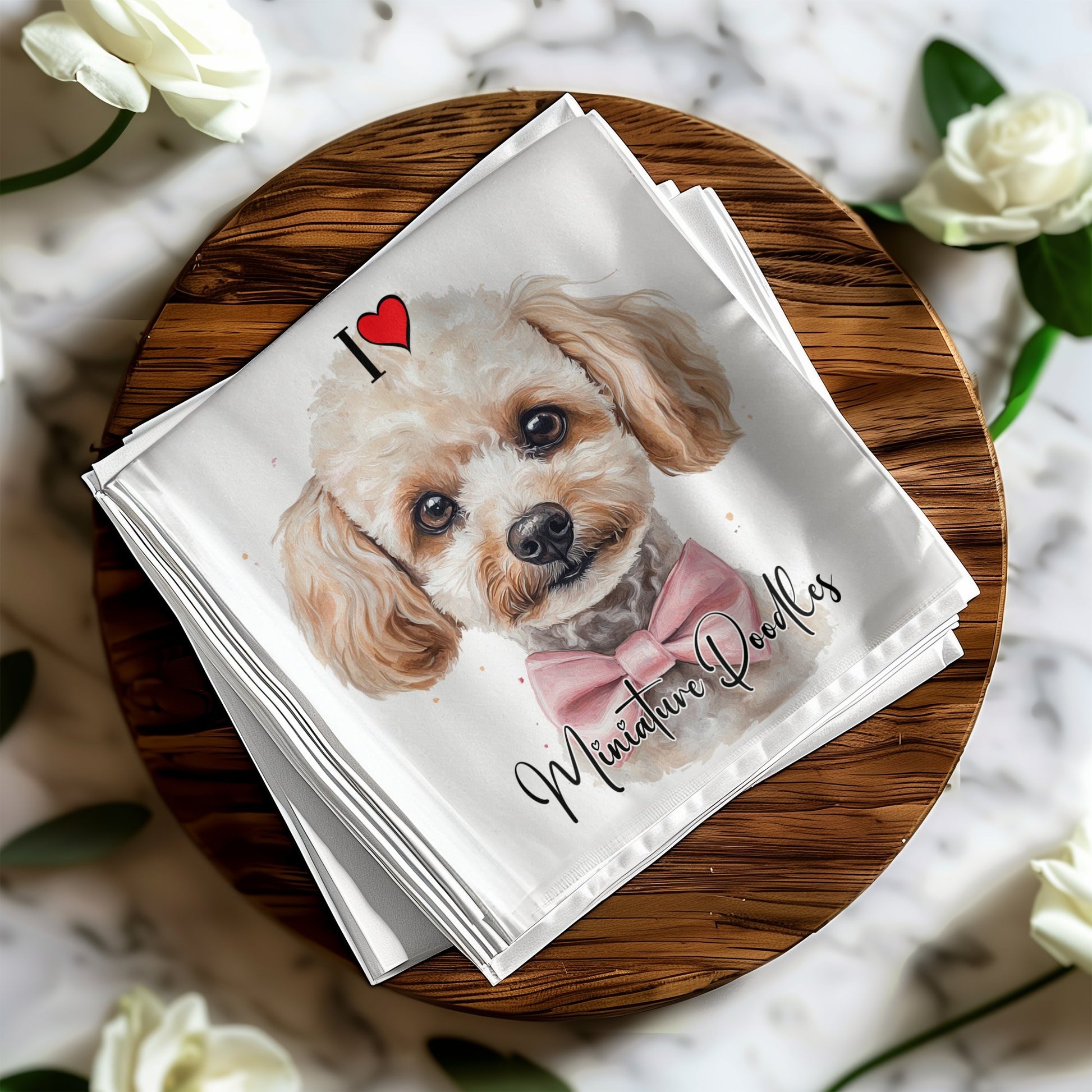 Miniature Poodle serviettes, adding charm to your celebration with a touch of canine cuteness.
