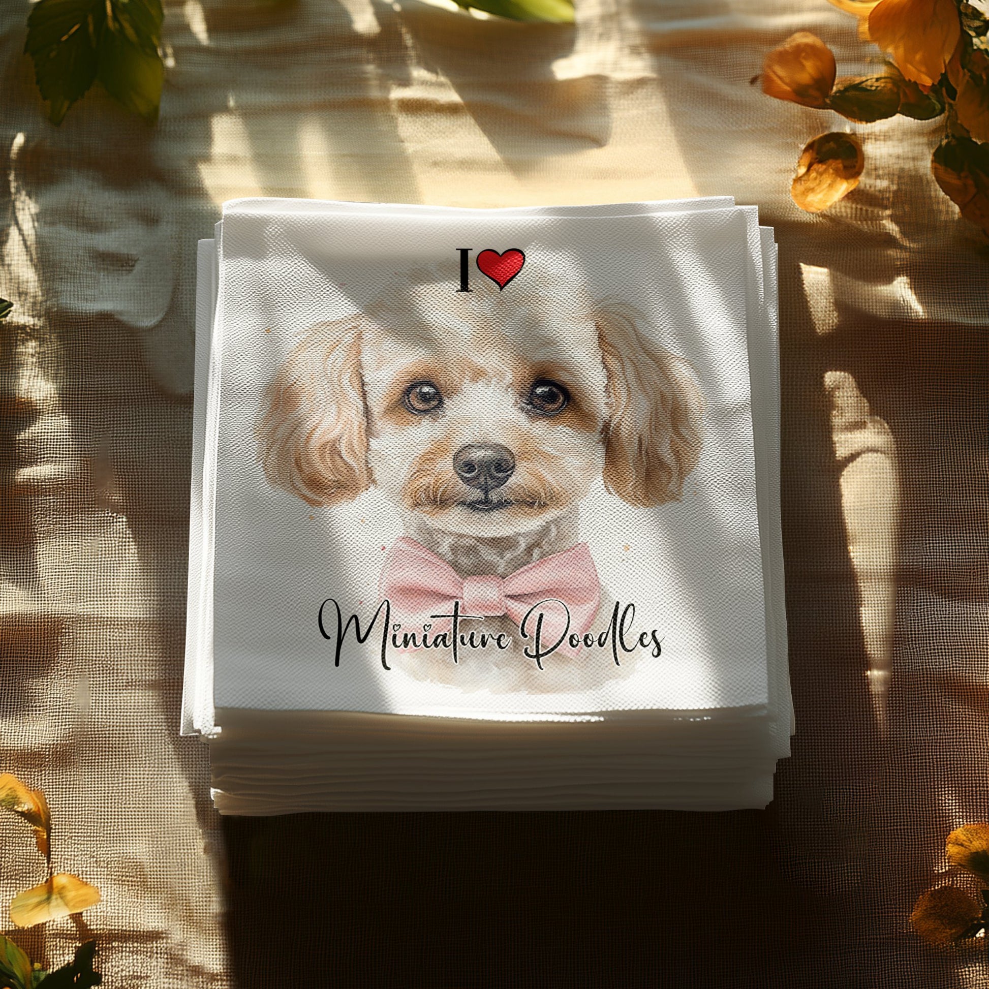 Adorable miniature poodle napkins, perfect for adding a playful touch to your next gathering.