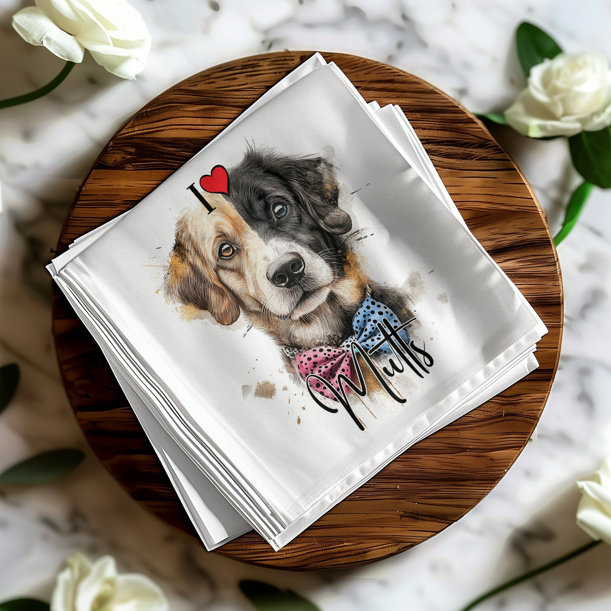Napkins with a cute mutt graphic, ideal for adding personality to your dog-themed party.