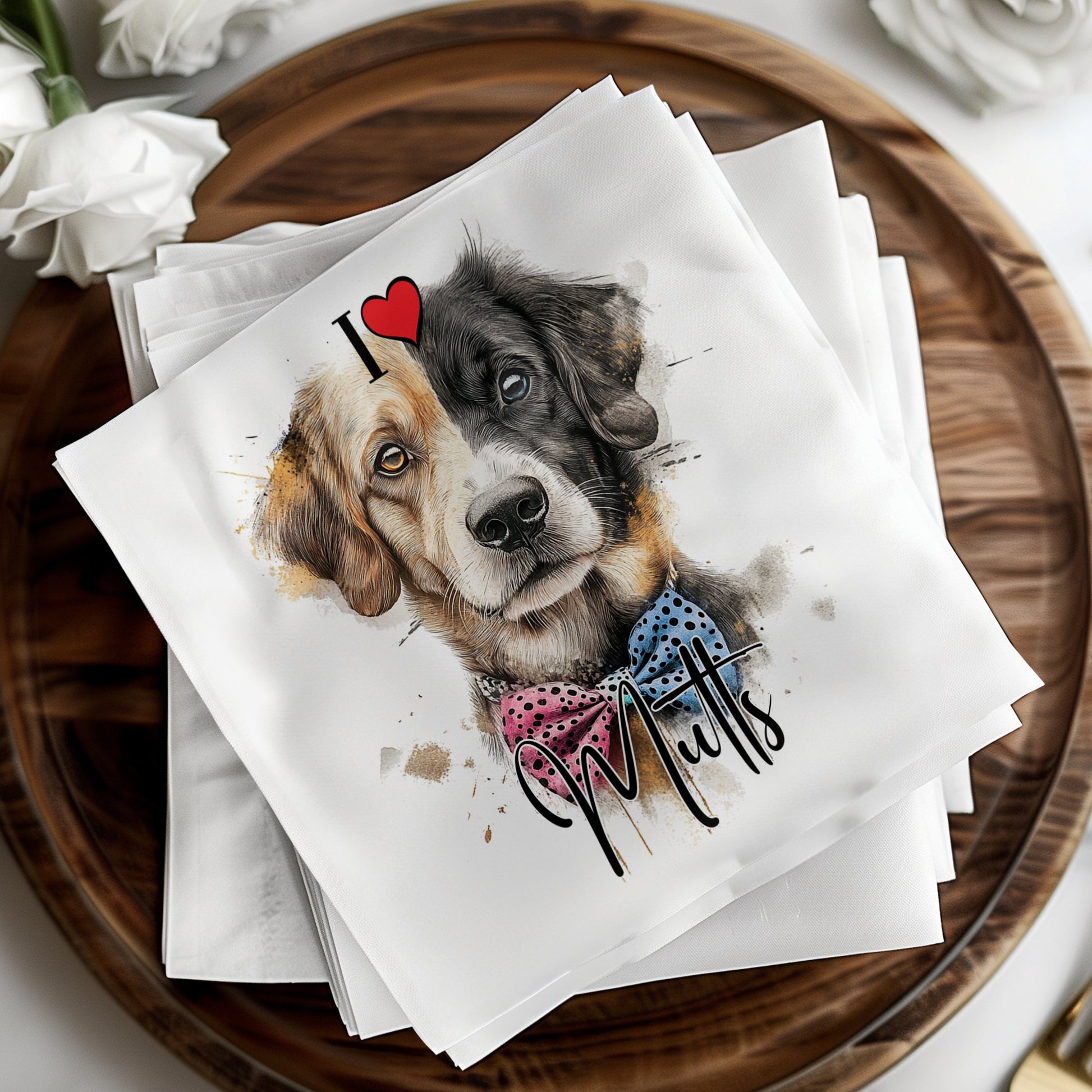 Mutt-themed serviettes with a playful design, perfect for adding flair to any dog-centric celebration.