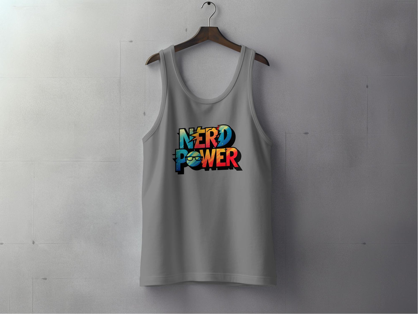 Grey Nerd Power Tank Top with scoop neck and relaxed sleeveless cut, unisex sizing and cotton comfort for daily wear.