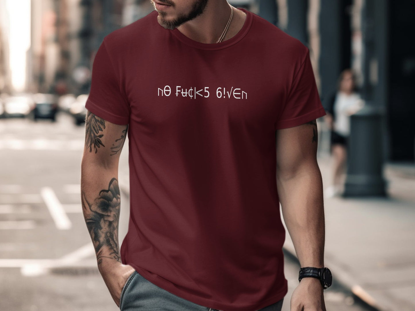 Maroon No Fcks Given T-shirt featuring bold print, soft cotton pre-shrunk fabric, short sleeves &, crew neck design