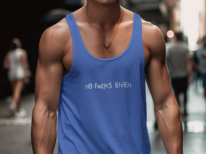 No Fcks Given Tank Top in true royal blue, scoop neck cotton style with bold sleeveless streetwear look.