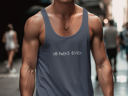 Navy No Fcks Given Tank Top, unisex fit with scoop neck and extra light cotton fabric for warm days and layering.