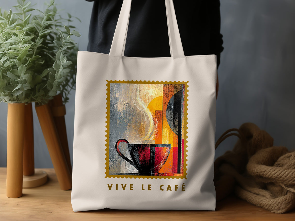 Painterly Steam Tote Bag with cream steam, golden disc, geometric artwork and gold serrated border.