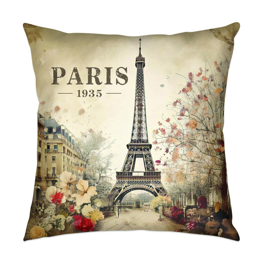 Paris 1935 throw pillow blends retro charm and durable design, with soft fabric, hidden zipper, and cushion insert inside.