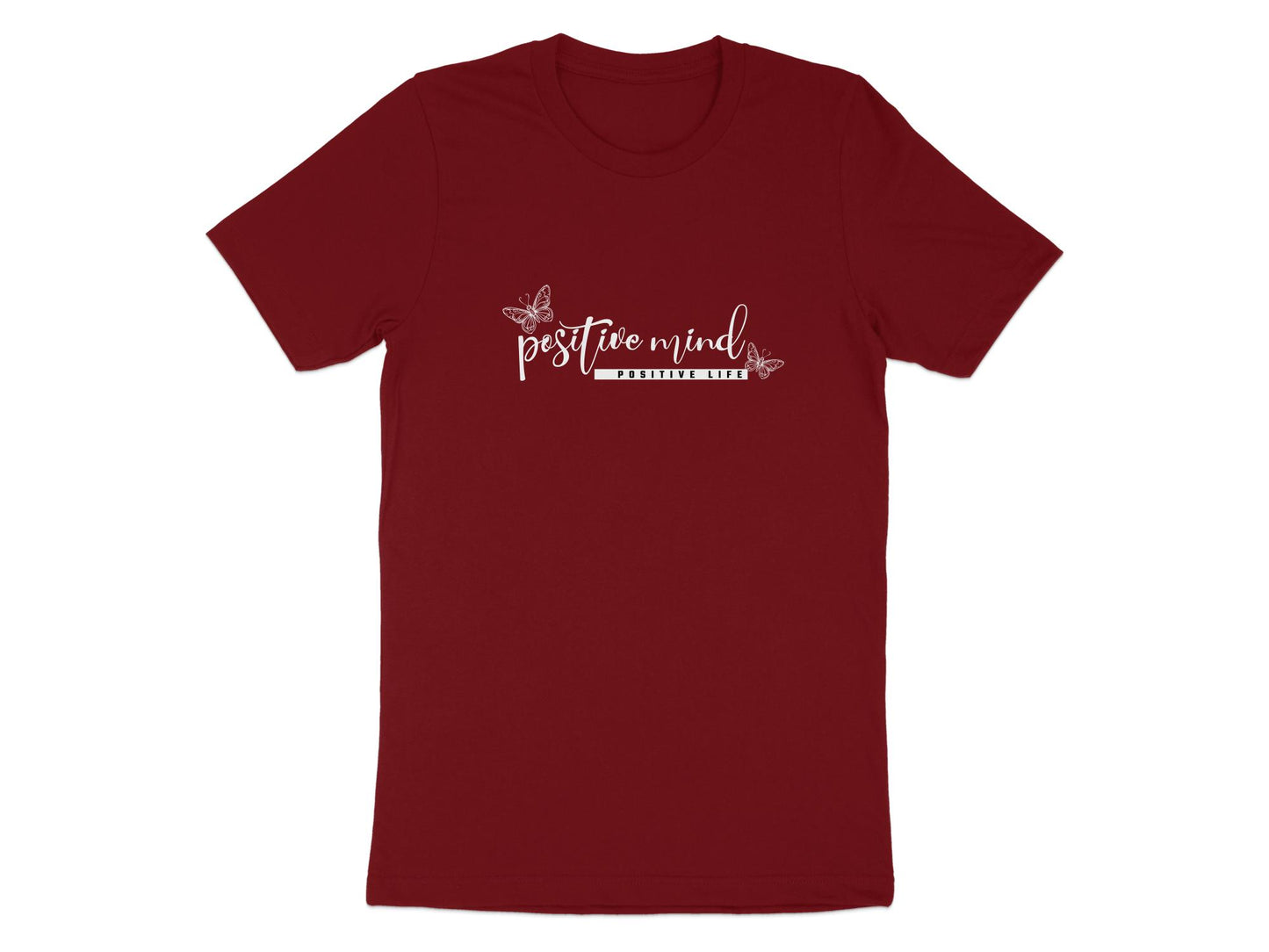 Cardinal red Positive Mind Positive Life T-shirt in soft cotton, casual short sleeve style
