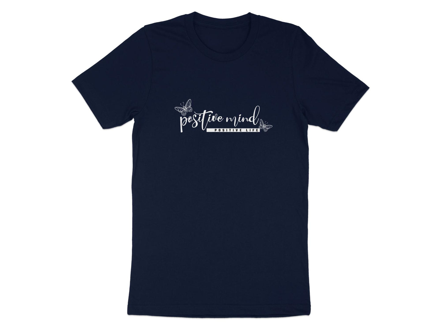 Navy Positive Mind Positive Life tee in breathable cotton, classic fit with short sleeves