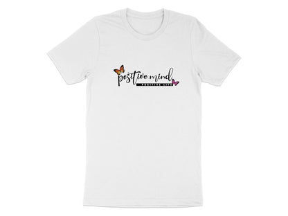 White Positive Mind Positive Life tee, lightweight cotton with crew neck and relaxed fit
