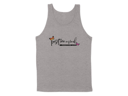 Athletic Heather Positive Mind Life Tank Top, sleeveless, scoop neck, with a graphic to inspire positivity & inner strength.