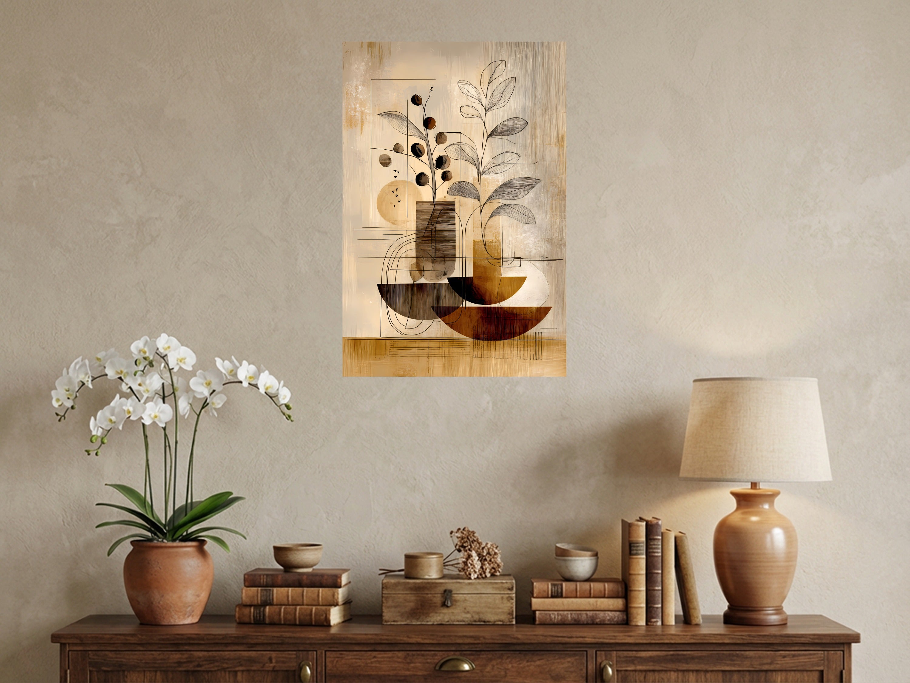 Poster artwork collection displayed as modern wall art in a bright, styled living space.
