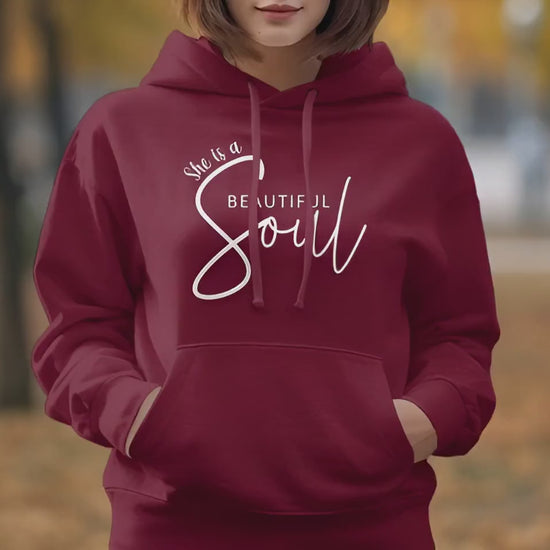 Video of beautiful soul hoodie featuring cotton-blend fabric for everyday warmth and comfort.