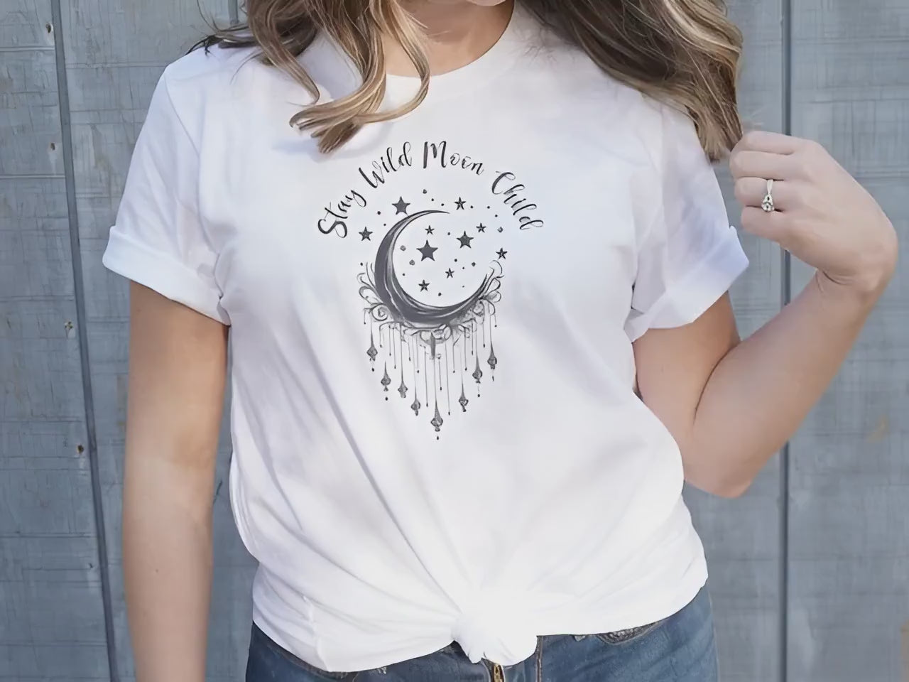 Video of Stay WIld Moon Child Celestial Boho Tee.