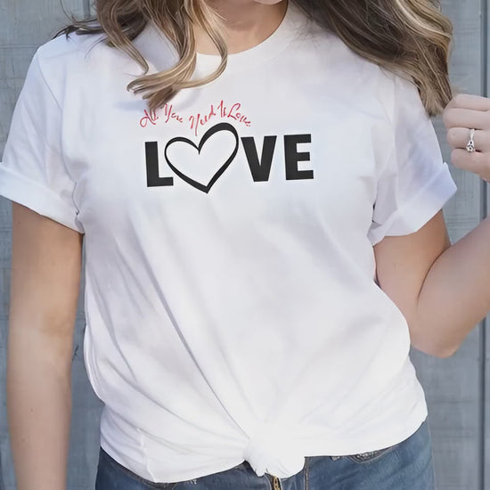 Video of All You Need is Love t-shirt, offering short sleeves, unisex cut, and crew neck for affordable fashion.