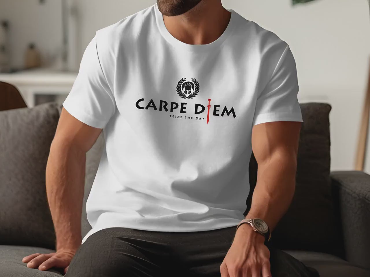 Video showing Seize the Day graphic t-shirt with front motivational statement design.