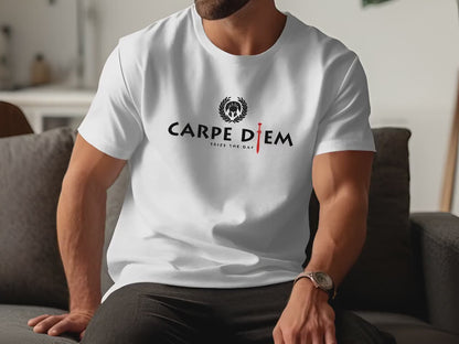 Video showing Seize the Day graphic t-shirt with front motivational statement design.
