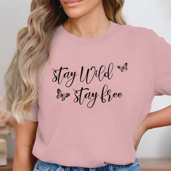 Video of Stay Wild Stay Free Butterfly short sleeve t-shirt.