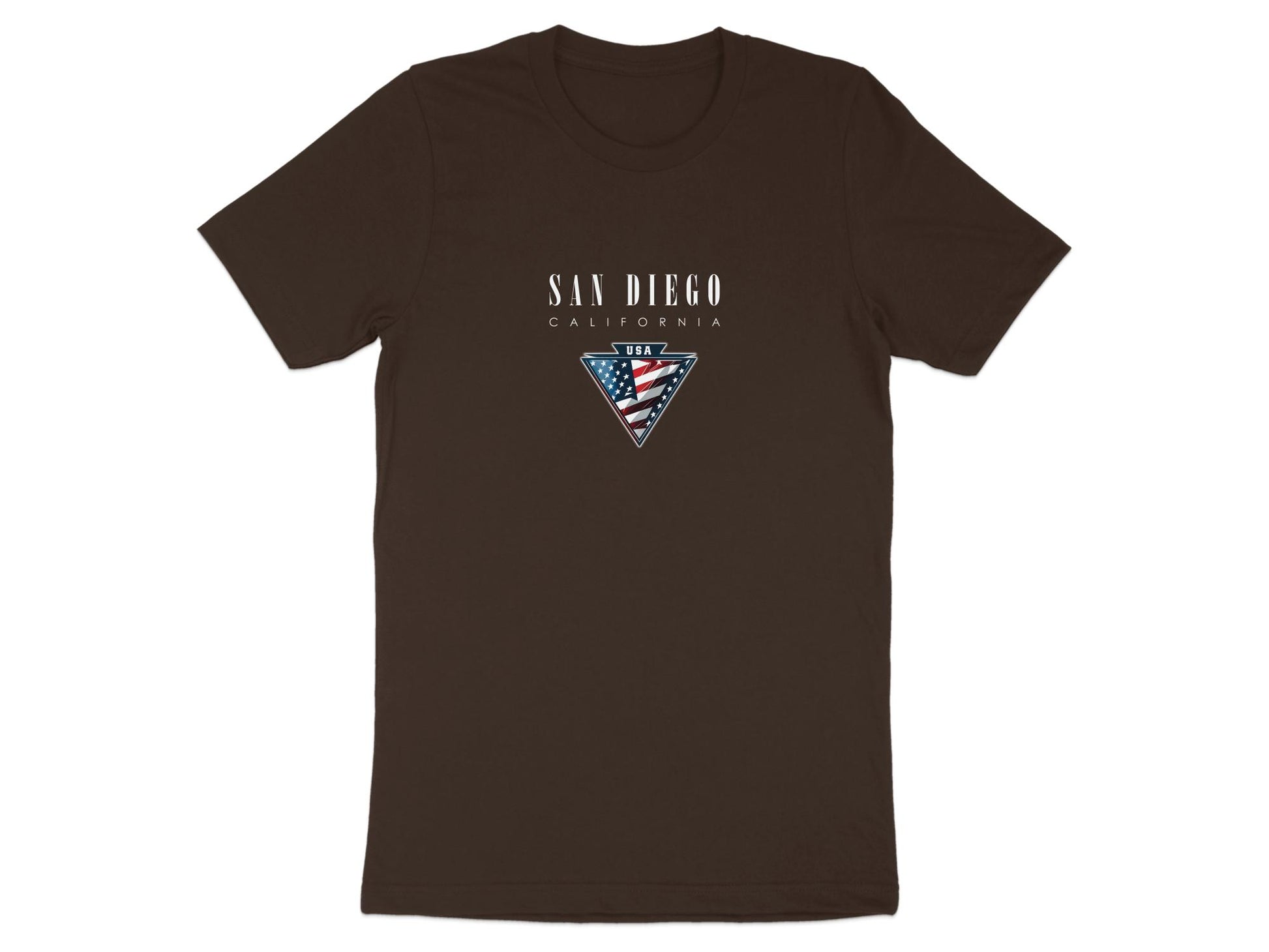Brown San Diego short sleeve tee in soft cotton with a flattering unisex fit and everyday comfort