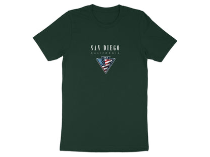 Forest green San Diego T-shirt featuring a crew neck, side seams, short sleeves & durable cotton fabric