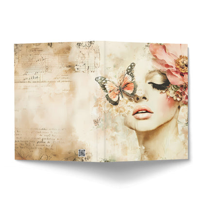 Scrapbook Butterfly Journal displaying floral portrait artwork with coordinating vintage collage back cover.