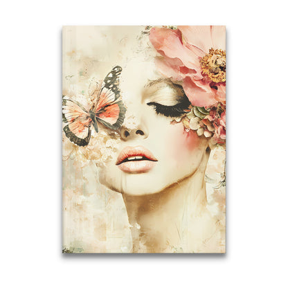Scrapbook Butterfly Journal featuring a female portrait with blush peonies, dried sunflower, and butterfly artwork.