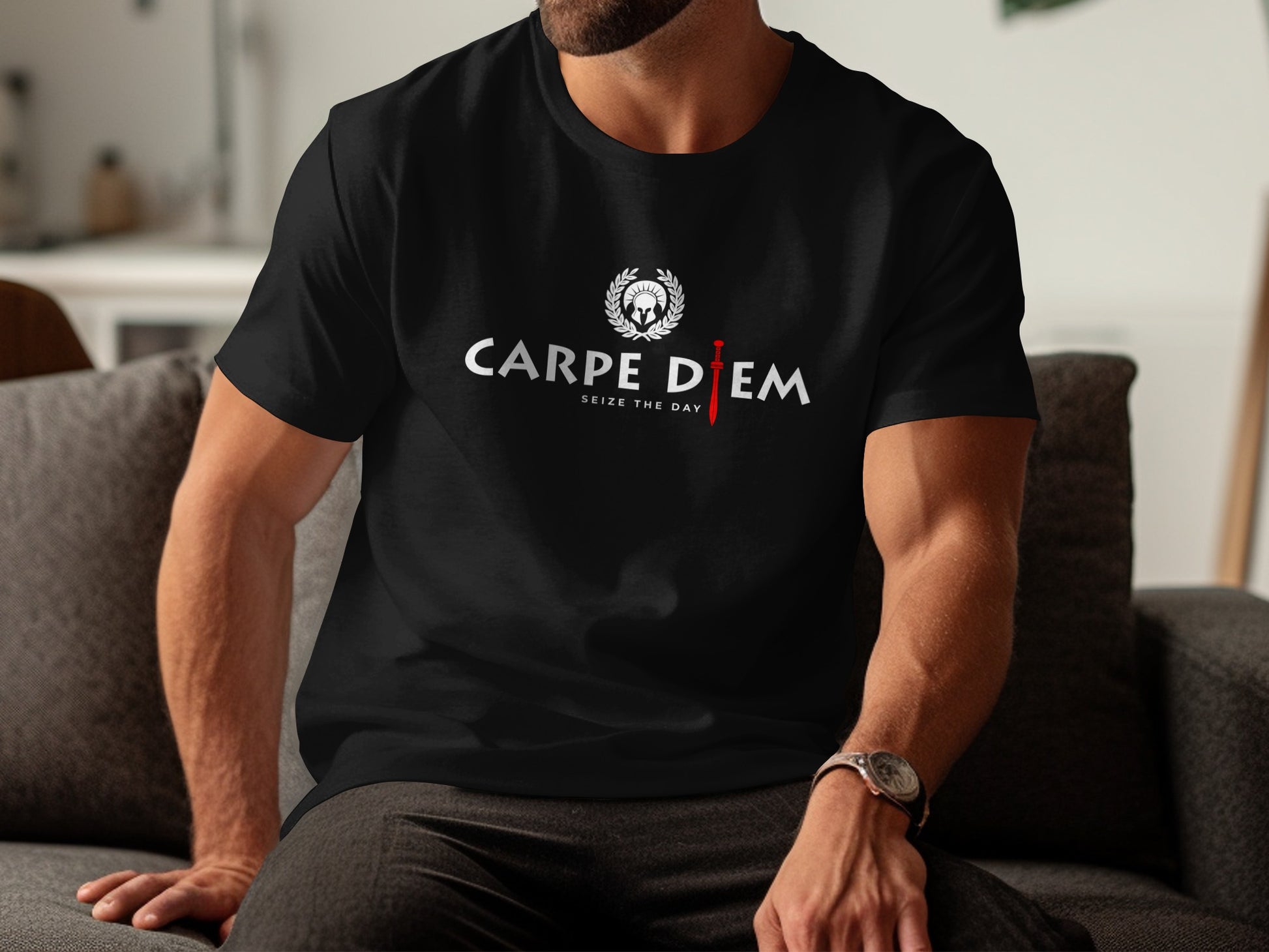 Seize the Day black tee designed with soft cotton, relaxed silhouette, and bold motivational print for effortless wear.