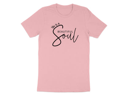Pink She is a Beautiful Soul T-shirt in comfy cotton with casual cut and crew neck detail