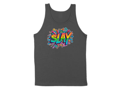 Charcoal Slay Tank Top, sleeveless, scoop neck, with an empowering graphic that encourages inner strength and success.