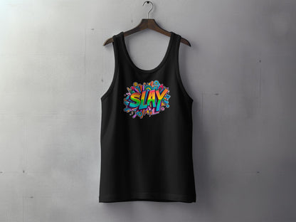 Slay Tank Top, sleeveless, scoop neck, featuring a bold graphic that motivates you to slay every day with confidence.
