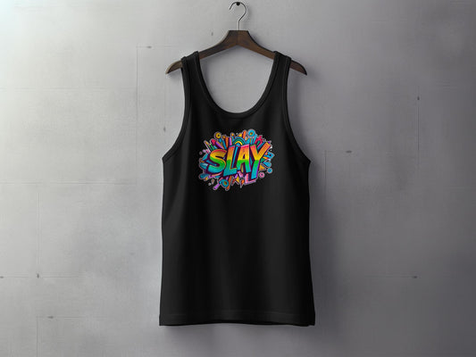Slay Tank Top, sleeveless, scoop neck, featuring a bold graphic that motivates you to slay every day with confidence.