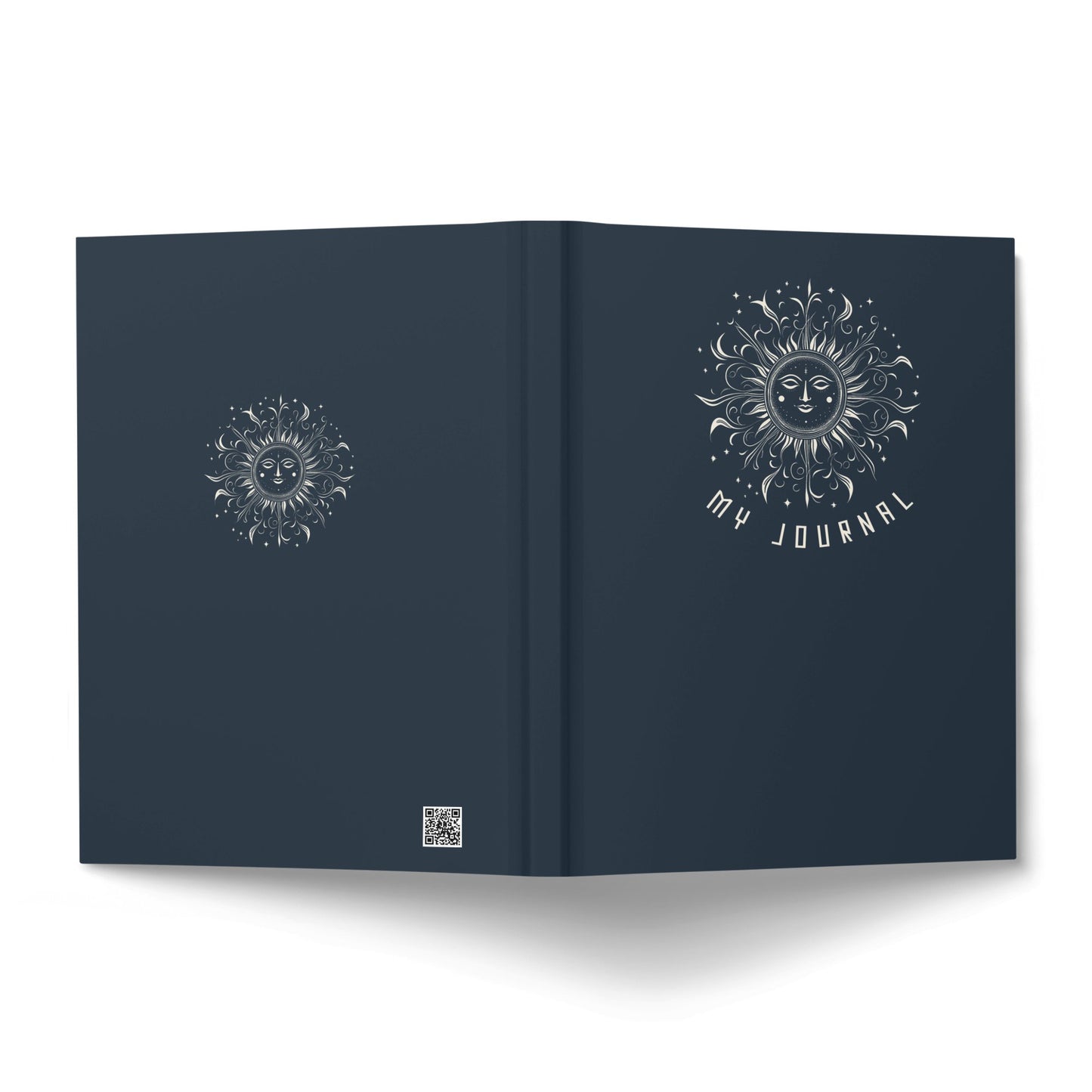 Smiling Sun Journal displaying ornate sun face artwork with coordinating celestial medallion back cover.