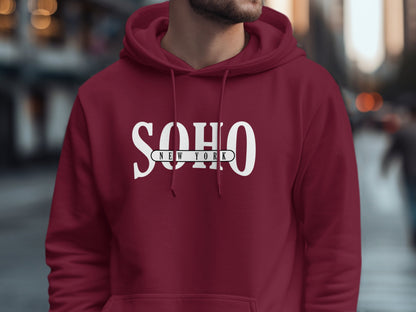 Maroon Soho New York Hoodie with clean pullover profile, long sleeves, and front graphic statement design.