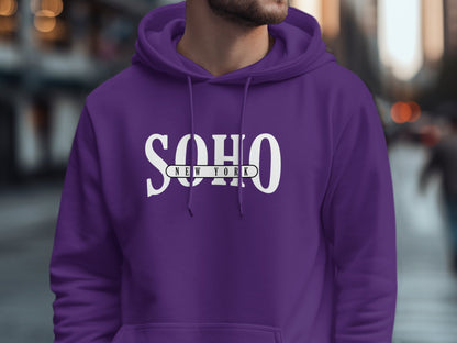 Purple Soho New York Hoodie in soft midweight fabric with relaxed unisex fit and stylish front graphic.