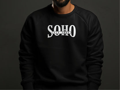 Black Soho New York Sweatshirt, cotton blend, crew neck, seamless body, and relaxed unisex silhouette for cozy daily comfort.