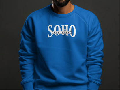 Royal Blue Soho New York Sweatshirt in cotton blend, crew neck, seamless body, and loose unisex fit for all-day comfort.